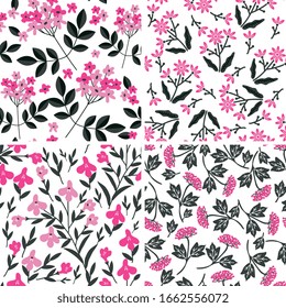 Seamless patterns with pink flowers