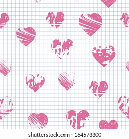 seamless patterns with pink hearts on the sheet of paper