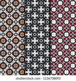 Seamless patterns pixel design. Gingham textile prints. Vector fashion backgrounds.
