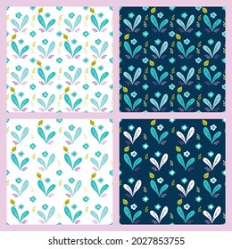 Seamless patterns with plant's elements. Good for childish clothes, wrapping paper, surface design. Vector illustration.