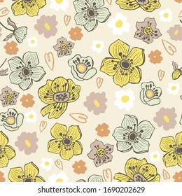 
Seamless patterns. Positive spring vector background. Scandinavian style flowers for your packaging.