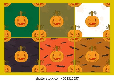 Seamless Patterns with Pumpkins. Halloween Vector Background.