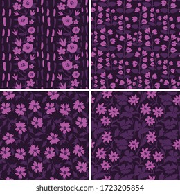 Seamless patterns with purple flowers