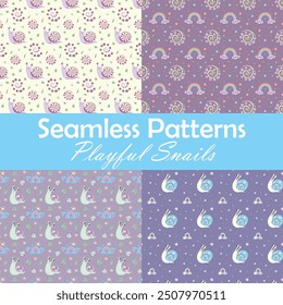 Patrones sin fisuras con arcoíris y caracoles