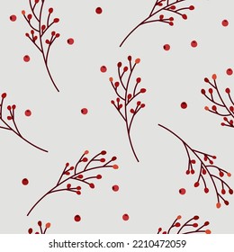 Seamless patterns with red berries. Magical minimal pattern can be used as textile, fabric, wallpaper, banner and other. Vector illustration.