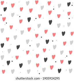 Seamless patterns with red and grey hearts. Seamless background with hearts. Valentine's Day. Gift wrap, print, cloth, cute background for a card