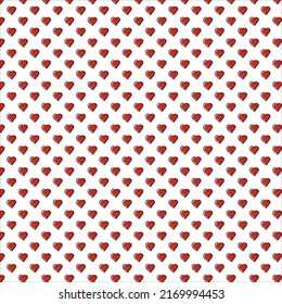 Patrones sin foco con corazones rojos. Sensación de trasfondo sin resplandor con corazones. Día de San Valentín. Fondo vectorial romántico. Patrón sin brillo con corazones dibujados a mano sobre fondo blanco. Amor.  EPS 10