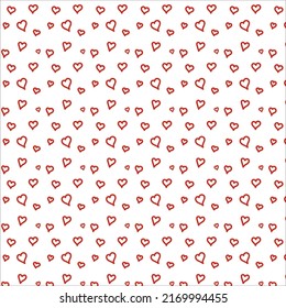 Seamless patterns with red hearts. Seamless backgruod with hearts. Valentine Day. Vector romantic backgroud. Seamless pattern with hand drawn hearts on white background. Love.  EPS 10
