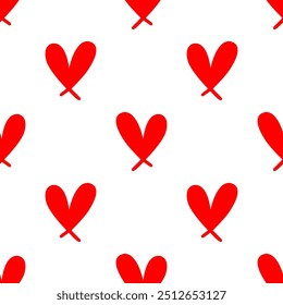 Seamless patterns of Red hearts cartoon doodle.