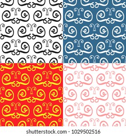 Seamless patterns with repeating abstract flourishes. Drawn by hand. Simple vector illustration.