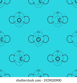 Seamless patterns. Respirator isolated on blue background. Vector illustration.