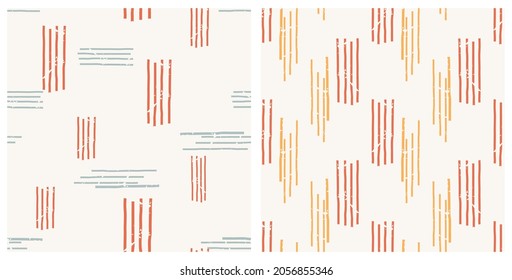 Seamless patterns with retro hand drawn line on cream backgrounds vector illustration. 