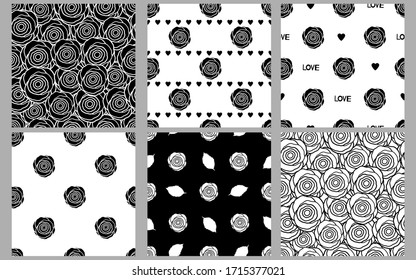 Patrones sin manchas con rosas. Blanco y negro. Establecer. Ilustración del vector