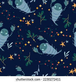 Seamless patterns with Scorpio, colorful flowers, leaves and stars. Astrological Scorpio zodiac. Bright astrological pattern can be used as textile, fabric, wallpaper, banner and other. Vector