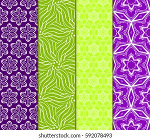 seamless patterns set, abstract floral geometric texture. Ornament for interior design, greeting cards, birthday or wedding invitations, paper print. Ethnic background in east style.