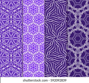 seamless patterns set, abstract floral geometric texture. Ornament for interior design, greeting cards, birthday or wedding invitations, paper print. Ethnic background in east style.