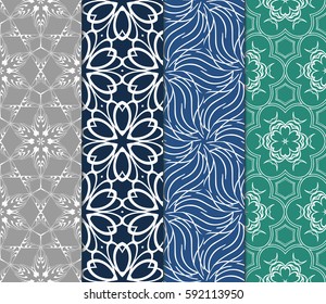 seamless patterns set, abstract floral geometric texture. Ornament for interior design, greeting cards, birthday or wedding invitations, paper print. Ethnic background in east style.