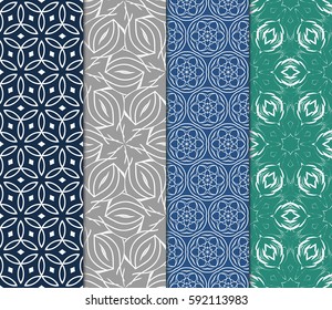 seamless patterns set, abstract floral geometric texture. Ornament for interior design, greeting cards, birthday or wedding invitations, paper print. Ethnic background in east style.