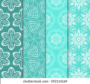 seamless patterns set, abstract floral geometric texture. Ornament for interior design, greeting cards, birthday or wedding invitations, paper print. Ethnic background in east style.