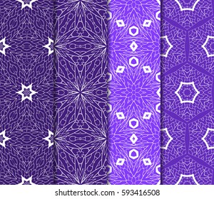 seamless patterns set, abstract floral geometric texture. Ornament for interior design, greeting cards, birthday or wedding invitations, paper print. Ethnic background in east style.