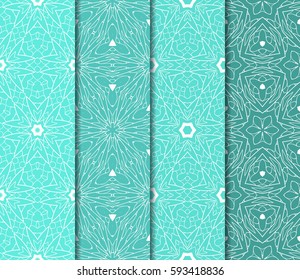 seamless patterns set, abstract floral geometric texture. Ornament for interior design, greeting cards, birthday or wedding invitations, paper print. Ethnic background in east style.