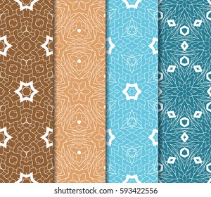 seamless patterns set, abstract floral geometric texture. Ornament for interior design, greeting cards, birthday or wedding invitations, paper print. Ethnic background in east style.