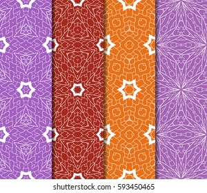 seamless patterns set, abstract floral geometric texture. Ornament for interior design, greeting cards, birthday or wedding invitations, paper print. Ethnic background in east style.