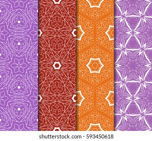 seamless patterns set, abstract floral geometric texture. Ornament for interior design, greeting cards, birthday or wedding invitations, paper print. Ethnic background in east style.