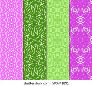 seamless patterns set, abstract floral geometric texture. Ornament for interior design, greeting cards, birthday or wedding invitations, paper print. Ethnic background in east style.
