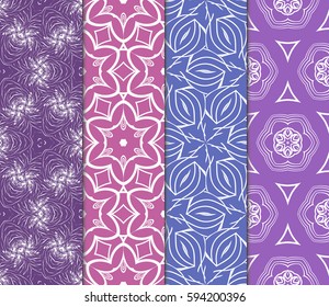 seamless patterns set, abstract floral geometric texture. Ornament for interior design, greeting cards, birthday or wedding invitations, paper print. Ethnic background in east style.