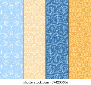 seamless patterns set, abstract floral geometric texture. Ornament for interior design, greeting cards, birthday or wedding invitations, paper print. Ethnic background in east style.