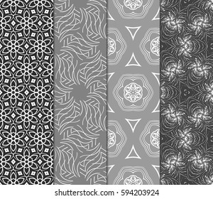 seamless patterns set, abstract floral geometric texture. Ornament for interior design, greeting cards, birthday or wedding invitations, paper print. Ethnic background in east style.