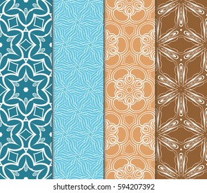 seamless patterns set, abstract floral geometric texture. Ornament for interior design, greeting cards, birthday or wedding invitations, paper print. Ethnic background in east style.