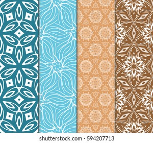seamless patterns set, abstract floral geometric texture. Ornament for interior design, greeting cards, birthday or wedding invitations, paper print. Ethnic background in east style.