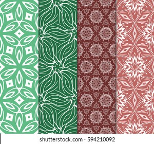 seamless patterns set, abstract floral geometric texture. Ornament for interior design, greeting cards, birthday or wedding invitations, paper print. Ethnic background in east style.