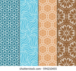 seamless patterns set, abstract floral geometric texture. Ornament for interior design, greeting cards, birthday or wedding invitations, paper print. Ethnic background in east style.