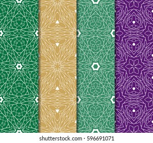 seamless patterns set, abstract floral geometric texture. Ornament for interior design, greeting cards, birthday or wedding invitations, paper print. Ethnic background in east style.
