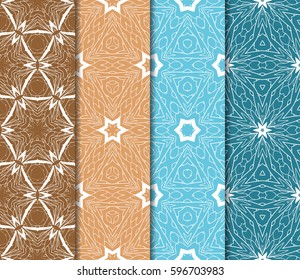 seamless patterns set, abstract floral geometric texture. Ornament for interior design, greeting cards, birthday or wedding invitations, paper print. Ethnic background in east style.