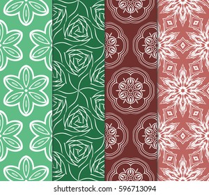 seamless patterns set, abstract floral geometric texture. Ornament for interior design, greeting cards, birthday or wedding invitations, paper print. Ethnic background in east style.