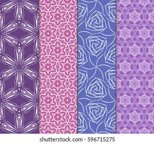 seamless patterns set, abstract floral geometric texture. Ornament for interior design, greeting cards, birthday or wedding invitations, paper print. Ethnic background in east style.