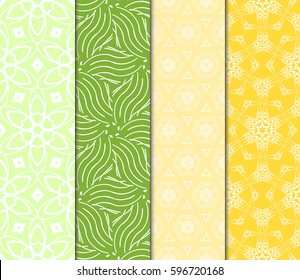 seamless patterns set, abstract floral geometric texture. Ornament for interior design, greeting cards, birthday or wedding invitations, paper print. Ethnic background in east style.