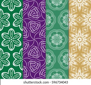 seamless patterns set, abstract floral geometric texture. Ornament for interior design, greeting cards, birthday or wedding invitations, paper print. Ethnic background in east style.