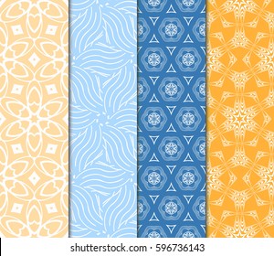 seamless patterns set, abstract floral geometric texture. Ornament for interior design, greeting cards, birthday or wedding invitations, paper print. Ethnic background in east style.