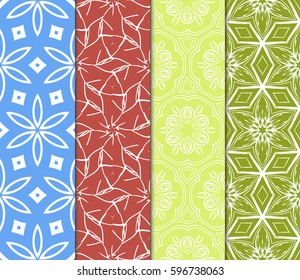 seamless patterns set, abstract floral geometric texture. Ornament for interior design, greeting cards, birthday or wedding invitations, paper print. Ethnic background in east style.