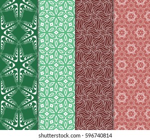seamless patterns set, abstract floral geometric texture. Ornament for interior design, greeting cards, birthday or wedding invitations, paper print. Ethnic background in east style.