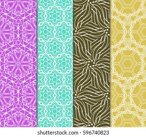 seamless patterns set, abstract floral geometric texture. Ornament for interior design, greeting cards, birthday or wedding invitations, paper print. Ethnic background in east style.
