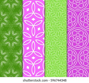 seamless patterns set, abstract floral geometric texture. Ornament for interior design, greeting cards, birthday or wedding invitations, paper print. Ethnic background in east style.
