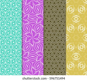 seamless patterns set, abstract floral geometric texture. Ornament for interior design, greeting cards, birthday or wedding invitations, paper print. Ethnic background in east style.