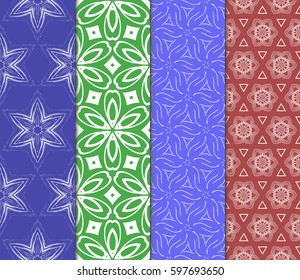 seamless patterns set, abstract floral geometric texture. Ornament for interior design, greeting cards, birthday or wedding invitations, paper print. Ethnic background in east style.