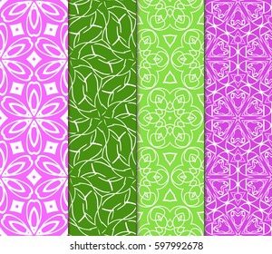 seamless patterns set, abstract floral geometric texture. Ornament for interior design, greeting cards, birthday or wedding invitations, paper print. Ethnic background in east style.